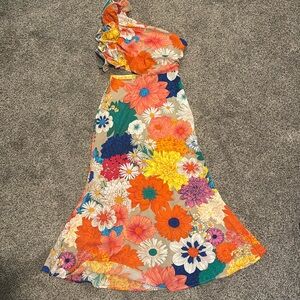 Summer floral one shoulder cocktail dress